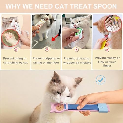 2PCS Cat Treat Spoon Squeeze with Can Opener,2-in-1 Multi Function Cat Strip Feeder Spoon,Easy Feeding Spoon for Licky Treats, Cat Treat Dispenser for Wet Food,Suitable for Churu Lickable Treat