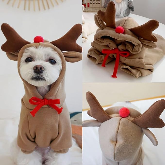 Warm Dog Winter Clothes Reindeer Coat Hoodie, Coffee, XL | Reindeer-Shaped Fleece Pet Dog Costume Jacket for French Bulldog Chihuahua Pug Boston Terrier Dachshund Ropa Para Perro