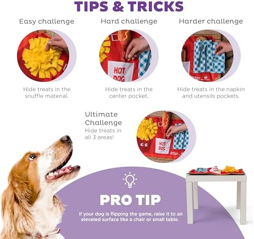 Outward Hound by Nina Ottosson Activity Matz Fast Food Fun Plush Dog Puzzle Mat Dog Enrichment Dog Toy, Level 2 Intermediate, Multicolored