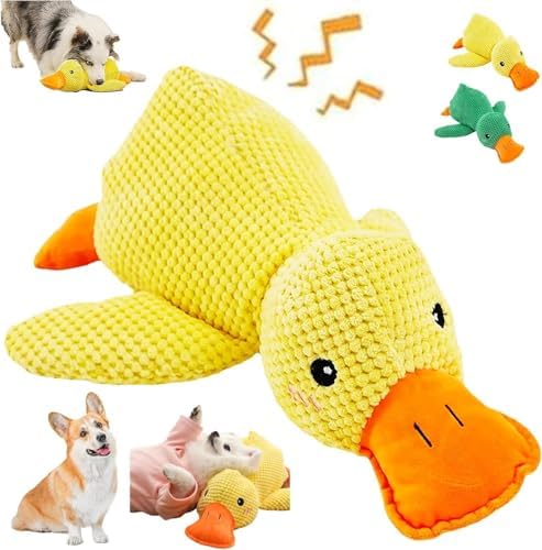 Mellow Dog Calming Duck Toy for Dogs, 2026 Upgraded Plush Duck with Squeaky Sound, Interactive Crinkle Chew Toy for Anxiety Relief, Durable Soft Pillow Toy for All Breed Aggressive Chewers