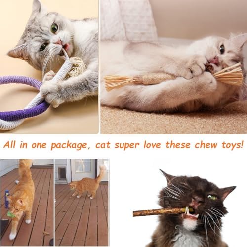 Cat Toys Chew Ropes, Silvervine Sticks Catnip Rope Toys with Refillable Natural Catnip for Cats Dental Care, Safe Teeth Cleaning Toy for Indoor Cat Kitty Kicker Toy Interactive Catnip Kitty Toys