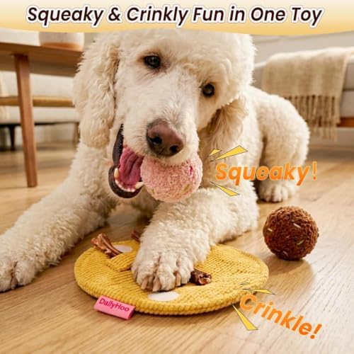 Dog Squeaky Toys Interactive Plush Ice Cream Snuffle Mat, Stuffed Puppy Chew Toy with Crinkle Paper & Treat Pockets, Boredom Relief Brain Stimulation for Small Medium Large Dogs