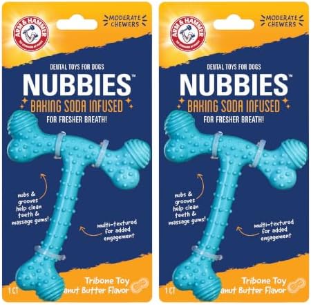 Arm & Hammer Nubbies T-Bone Dental Dog Chew Toy, Peanut Butter Flavor, 2-Pk