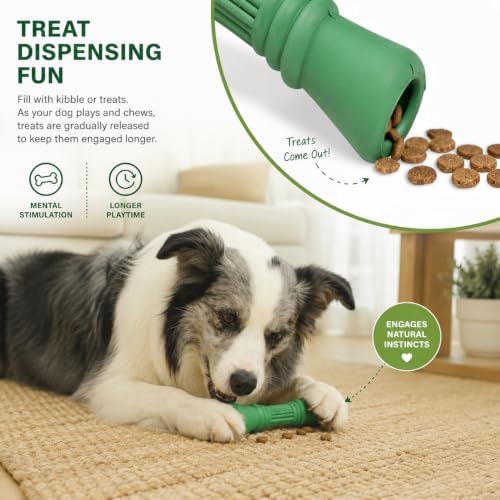 Green Sheep Enrichment Dog Bone for Medium to Large Dogs, Natural Rubber Treat Dispensing Chew Toy with Textured Surface for Mental Stimulation & Dental Support, Interactive Dog Toys
