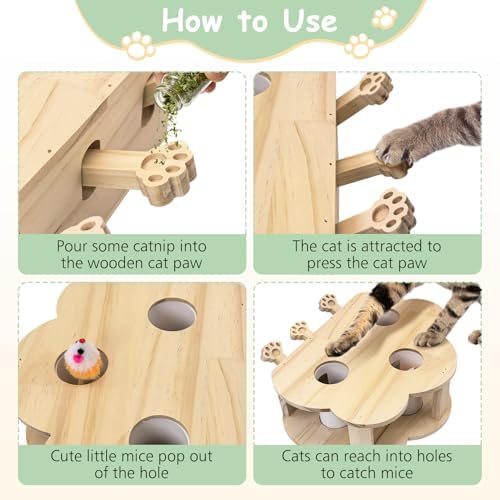 kathson Whack A Mole Cat Toy, Wooden Enrichment for Indoor Cat, Interactive Kitten Puzzle Toy for All Ages Cats Intelligence Training and Exercise (Cloud-Shaped)