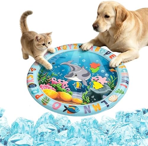 Aquameow Water Cat Toy,Claw-Resistant Sensory Cooling Water Mat，Round