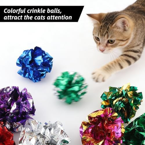 30 Pcs Cat Crinkle Balls Toys,2.36 Inch Funny Interactive Cat Toys,Polyester Film Interactive Crinkle Ball,Colorful Lightweight Chew Chase Toys for Indoor Pet to Keep Fit and Active (Ten Colors)