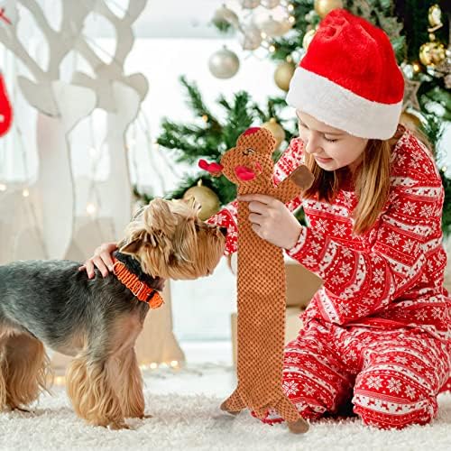 Senneny No Stuffing Dog Christmas Toys with Squeakers, Crinkle Xmas Plush Dog Toys for Large Medium Small Dogs, Durable Interactive Dog Toys for Puppies, Reindeer