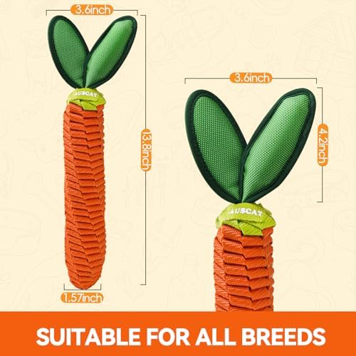 AUSCAT 2PCS Carrot Dog Rope Toy, Durable Tug of War Toy with Squeaker, Braided Teething Toys for Small Medium Large Dogs