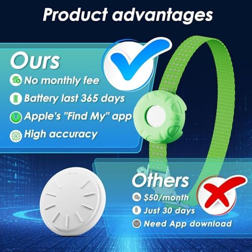 Cat Tracker No Monthly Fee,GPS Trackers for Cats Work with Apple Find My App(iOS Only),Cat Tracker GPS LightGreen Collar with Safety Elastic Buckle