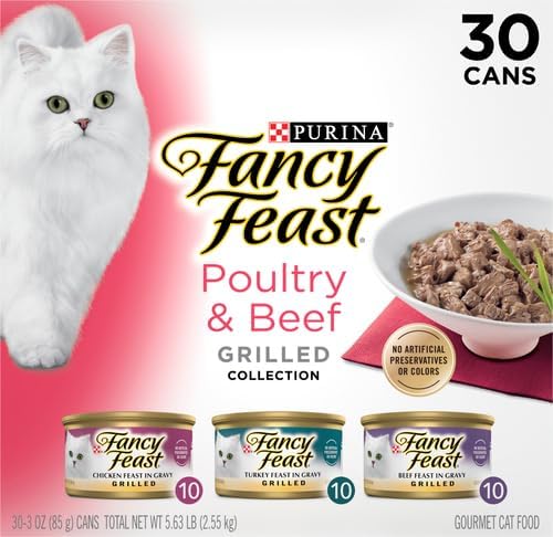 Fancy Feast Purina Grilled Wet Cat Food Poultry and Beef Collection Wet Cat Food VarietyPack - 3 Ounce (Pack of 60)