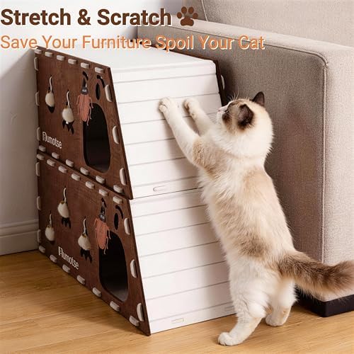 Cat Tunnel House for Indoor Cats, 3-in-1 Felt Cave and Scratcher