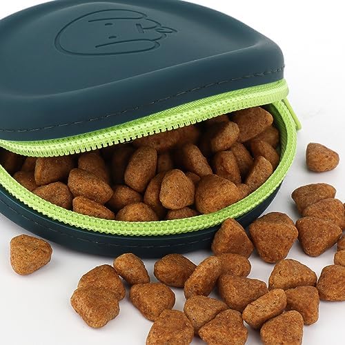 Silicone Dog Treat Pouch Small Bag,2PCS Pet Walking Bag for Dog and Cat,Pocket Size,Easy to Clean,Odorless,Zipper Design,Moisture-Proof,Travel Walking Bag,Portable Training Bag(Drak Green&White)