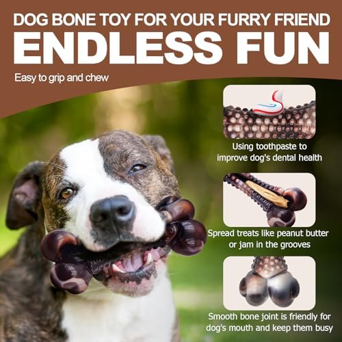 Dog Chew Toys for Aggressive Chewers, 3Pack Indestructible Nylon Tough Large Dog Toys for Small Medium Dog, Durable Interactive Dog Bone Chew Toy to Keep Them Busy, Real Beef&Bacon Flavor