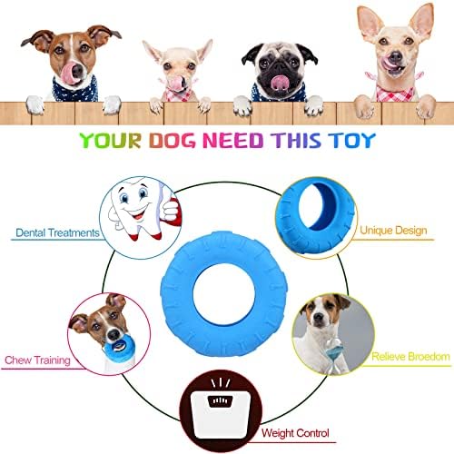 Leitee 3 Pieces Tire Chew Toy Treat Dispenser Indestructible Rubber Toy for Small to Medium Dogs Puppy Aggressive Chewers - Blue, Red, Yellow