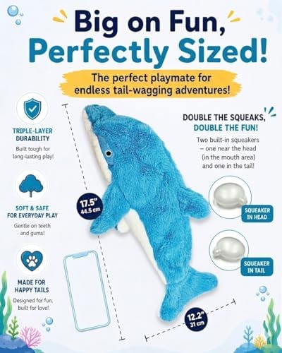 Crinkle Dog Toy – No stuffing Squeaky Dog Toy for Small, Medium & Large Breeds, Interactive Tough Toy Set - Ideal for Chewing, Teething & Fetch, Durable Pet-Safe Materials - Soft Blue Plush, Large