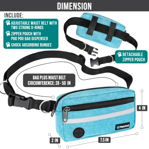 PetAmi Hands Free Dog Leash Waist Belt Bag Fanny Pack, Single, Sea Blue