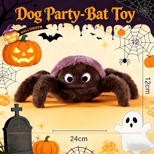Plush Spider Dog Toy, Squeaky Interactive Chew Toy for Small Medium Dogs, Soft Stuffed Puppy Teething Toy, Cute Halloween Pet Gift for Aggressive Chewers