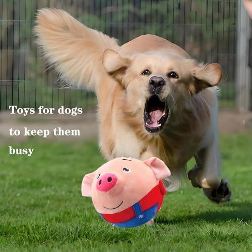 Interactive Dog Toys, Active Moving Pet Plush Toy, Squeaky Dog Ball Toy with Recording Sound, Cute Cartoon Design for Small Medium Large Dogs, Durable & Washable Interactive Plaything (Red Pig)