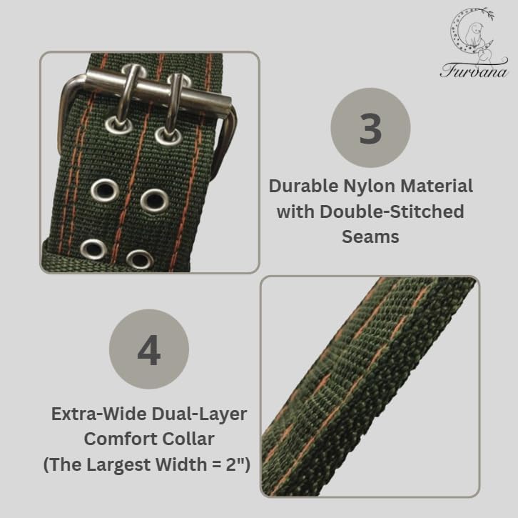 Tactical Heavy Duty Nylon Dog Collar for Large & Medium Dogs - Includes AirTag Compatible Case - Double-Lock Buckle & Reinforced D-Ring (Black, Large: Width = 2"; Neck = 16" - 22")