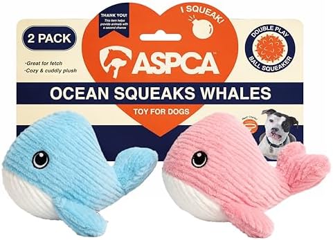 ASPCA 2 Pack Plush Dog Toy with Squeaker for Small & Medium Dogs, Soft Durable Stuffed Pet Toy for Fetch, Tug & Cuddle, Interactive, Lightweight, Engaging Play Toy for Dogs
