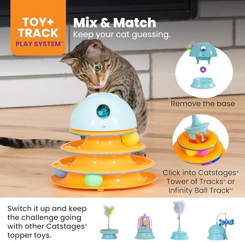 Catstages 2-in-1 Dart N’ Dash Electronic Feather Cat Toy, Motion-Activated, Ball Track Add-On, Blue