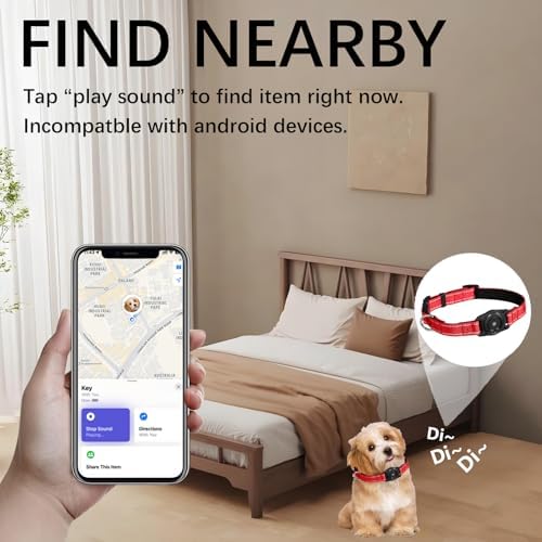 Tracking Collar for Dogs Waterproof Adjustable Air Tag Dog Collar Holder, Comfortable Dog Collars for Small Medium Large Dogs (Red, M)