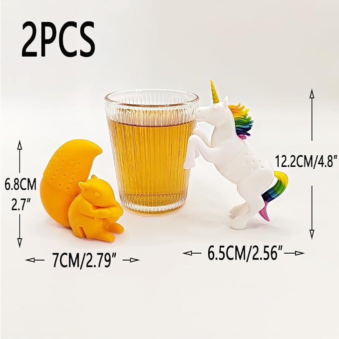 2 Pcs Silicone Tea Infuser, Cute Squirrel And Unicorn Designs Tea Steeper | Tea Diffusers For Loose Tea, Loose Leaf Tea Steeper, Tea Infusers Is Soft And Easy To Clean Silicone, Fun Gift For Tea Lovers