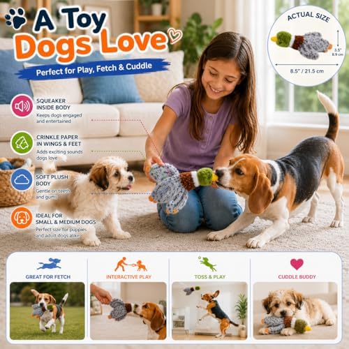 Duck Dog Toy Plush Squeaky Toy for Small and Medium Dogs, Soft Interactive Stuffed Animal for Indoor Play