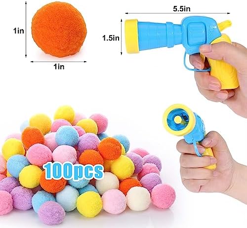 AIERSA Interactive Cat Toys - 100pcs Pom Pom Balls with Launcher Set for Indoor Cats, Kitten Enrichment