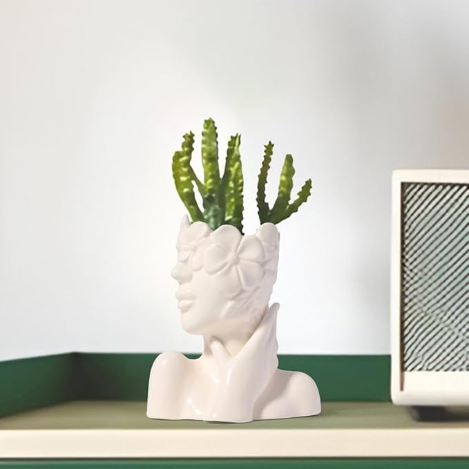 Ceramic Face Vase White Flower Vase for Decor, Female Face Vase Art, Modern Decorative Vase Centerpiece for Table, Shelf, Living Room, Office, Bedroom, Small