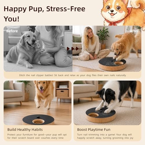 Solid Wood Dog Scratch Pad for Nails with Treat Dispenser, 360° Rotating Dog Nail File Board for Calm Grooming, Heavy Duty Wooden Interactive Scratching Toy for Various Breeds