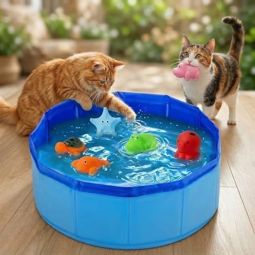 Interactive Cat Water Mat with Fish Toy, Self Play Aqua Toys for Bored Indoor Cats, Stimulating Enrichment Toys for Cats & Ferrets, Portable Cat Water Pool