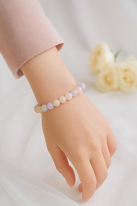 8mm Natural Gemstone Beaded Bracelet for Women, Dainty Round Crystal Stretch Bracelets, Spiritual Healing & Calming Stone Jewelry Gift
