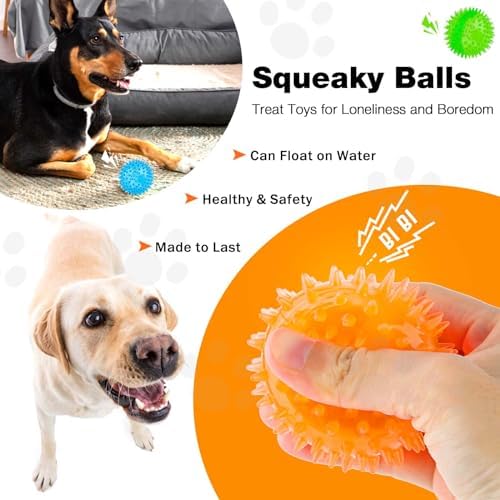 PUPTILY Puppy Toy 2.5” Squeaky Dog Balls Toys and Spikey Dog Ball for Aggressive Chewers for Small Dogs Dog Balls for Clean Teeth and Training （6 Pack