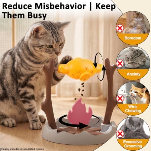 SZEE Cat Treat Dispenser Toy, Foraging Interactive Cat Toy, Puzzle Feeder | Slower Eating Training, Keeps Pets Busy, Cat Enrichment Toy, Prevents Overeating ( Campfire-Roast Shape )