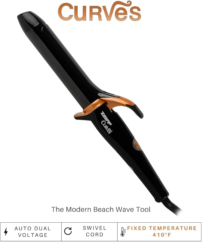 TAIFF Curves Professional Black Titanium Curling Iron – High-Performance Hair Curler & Rizadora para Cabello with Dual Voltage | Fixed Temperature 410°F | 1 1/4”