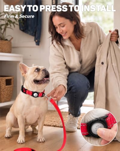 Padded Dog Collar with Waterproof Holder Compatible with Airtag