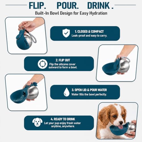 Cibaabo Portable Dog Water Bottle with Collapsible Silicone Bowl 10 oz