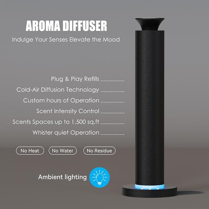 Waterless Scent Diffuser Machine with 4 Lights and Breathing Lights Modes Max Coverage 2500 sq.ft. Essential Oil Diffusers Fragrance Large Room Rechargeable App Remote Control Secret Silver