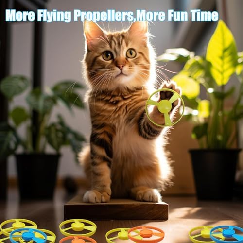Cat Fetch Toys, Interactive Flying Cat Toy with 20 Flying Propellers, Dog Cat Pet Tracks Chasing Toy for Indoor,Outdoor Cats (Yellow+20 Propellers)