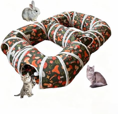 8-Shaped Cat Tunnel Toy Interactive Foldable Playhouse Maze Toys for Cats, Kittens, Rabbits & Small Pets with Playing Balls Collapsible Play Tube for Indoor Fun & Exercise (Brown)