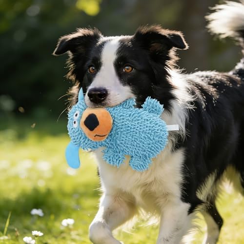 Andiker Dog Squeaky Toy, 7.08 in Cute Puppy Plush Toy with Short Mop Velvet Interactive Dog Toy for Small and Medium Dogs Chewing Teeth Grinding Playing (Blue)