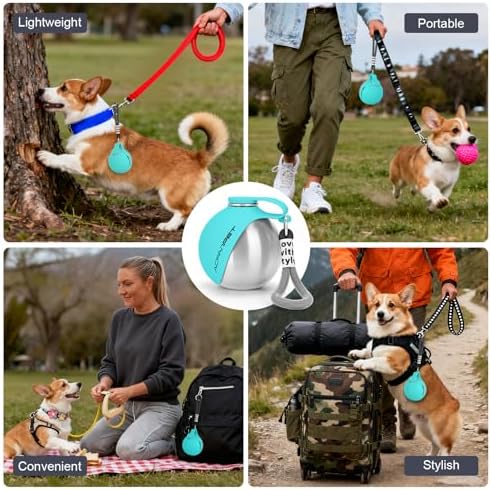 Portable Dog Water Bottle 10oz Stainless Steel Travel Dog Water Dispenser with Bowl No-Spill Puppy Water Bottle for Walking Hiking Small Dog Water Bottle