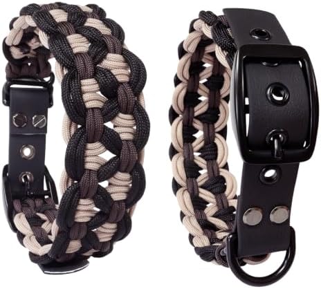 Mocha Charcoal Woven Paracord Wide Dog Collar, XL