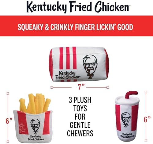 KFC Chicken Box Meal – 3-Piece Dog Toy Set - Chicken Box, French Fries & Soda – Fun Food-Themed Crinkle & Squeaky Interactive Plush Toys for Medium Dogs & Gentle Chewers
