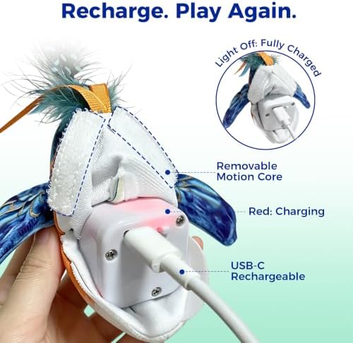 Interactive Flapping Bird Cat Toy for Indoor Cats, Auto Chirping Cat Toys, Touch Activated Rechargeable Self Play for All Breeds Cat Kicker Toys, with 5 Bird Covers and Catnip Pouches