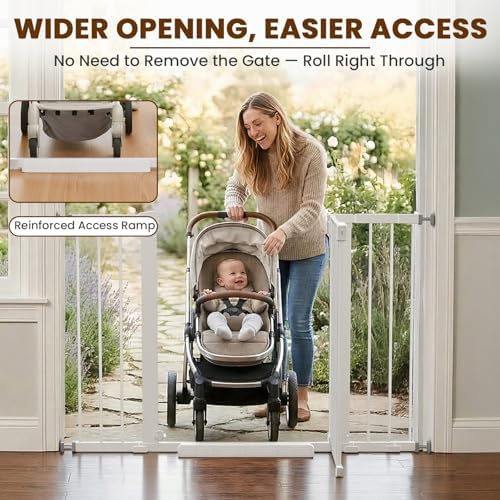 Mumeasy 36" Extra Tall Baby Gate for Stairs, 29.7-48" Wide Dog Gate for Doorways, Walk Thru Pet Safety Gate for Indoor, Pressure Mounted with Auto Close, Easy Install No Drill for Toddlers, White