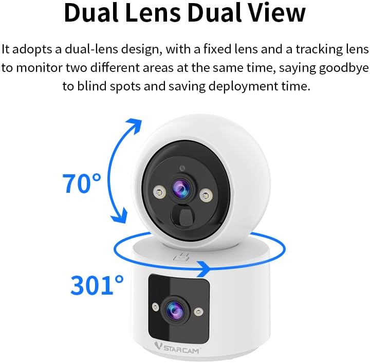 VSTARCAM 2 Lens 2K Indoor Camera with Micro SD Card 64 GB, One-Tap Call, PIR Motion Detection, Color Night Vision, Two-Way Audio