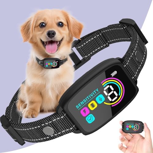Dog Bark Collar, Rechargeable Anti Barking Device with 4 Modes & Long Battery Life, Adjustable Beep Vibration Static Shock Training Collar for Small Medium Large Dogs